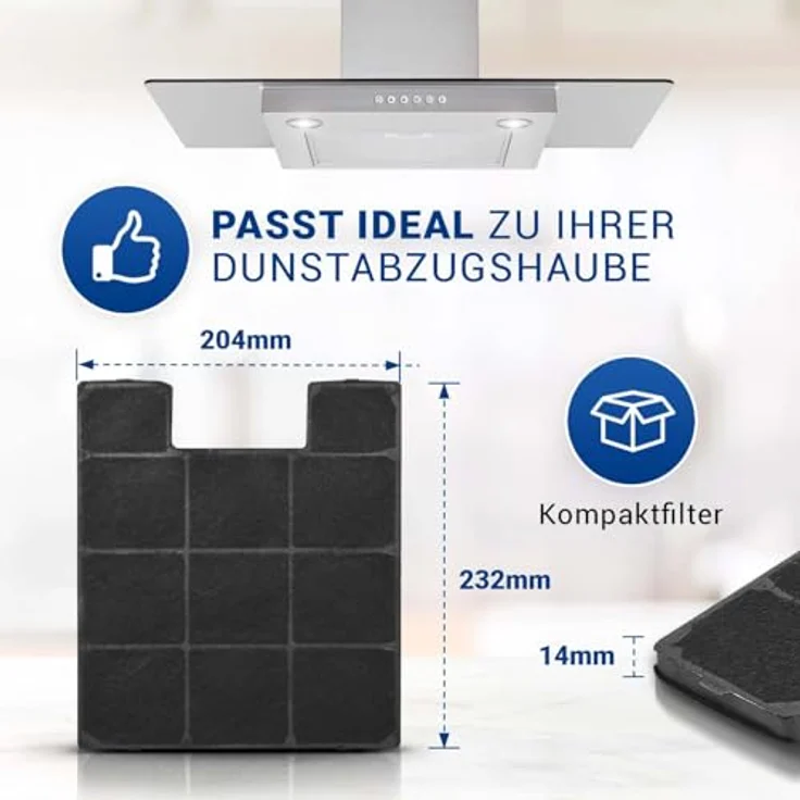 VIOKS Aktivkohlefilter für Dunstabzugshaube, Ersatzfilter passend für Amica KF 17141/17147, langlebig und einfach zu wechseln, 232 mm x 204 mm x 14 mm – Bild 2