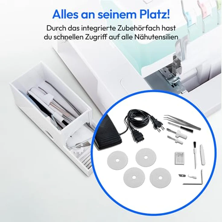 Medion® Overlock-Nähmaschine MD 19169, Teleskopfadenführung, 4 Fäden gleichzeitig, Nähen mit 2 Nadeln, Einstellbare Fadenspannung – Bild 6