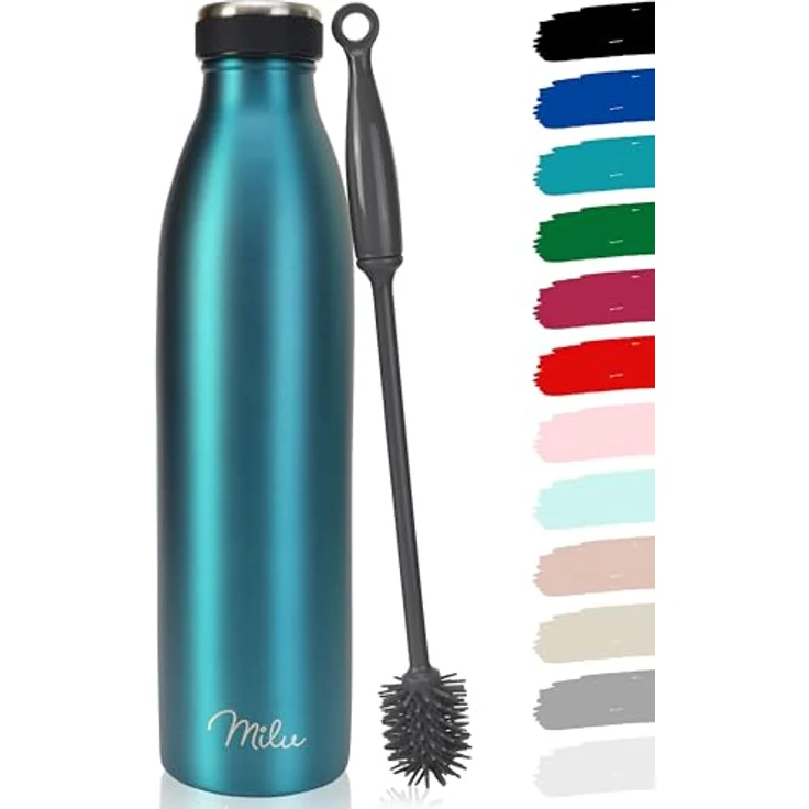 Milu Edelstahl Trinkflasche 1.5L, Isolierte Thermosflasche, doppelwandig, auslaufsicher, kohlensäuregeeignet, mit Reinigungsbürste, Grün – Bild 1