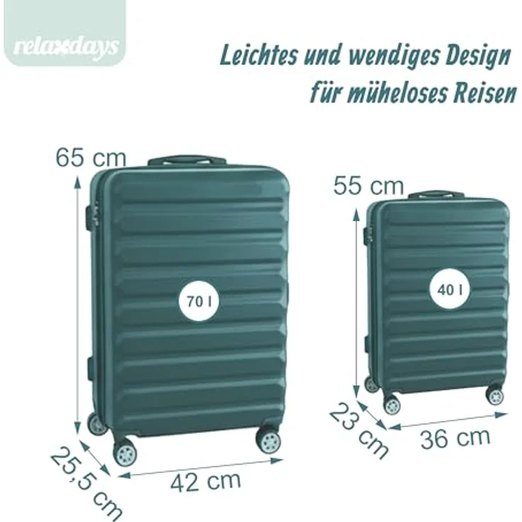 Relaxdays Kofferset 2-teilig, Hartschale in Petrol, 4 Rollen, Teleskopgriff, Reisekoffer mit Zahlenschloss, Größen S und M – Bild 4