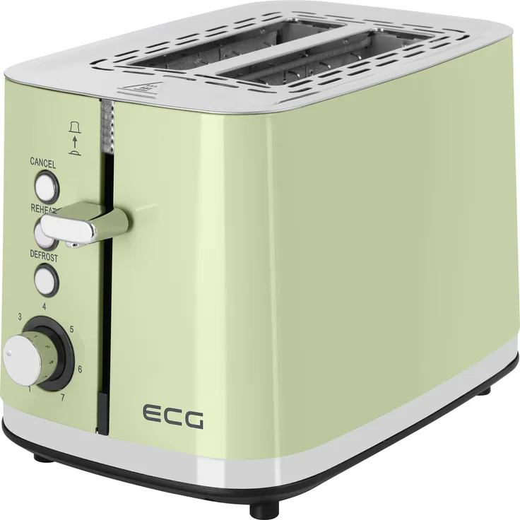 ECG ST 2766 Vintage Olive, Toaster mit 2 Fächern, 7 Heizstufen und integriertem Backrost, Edelstahl in Olive
