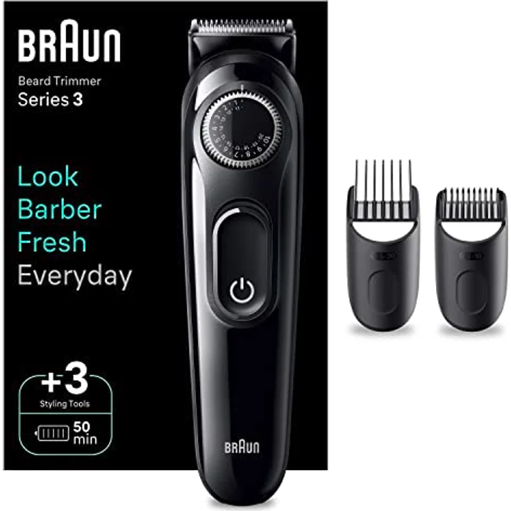 Braun Barttrimmer BT3410, Trimmer/Haarschneider Herren, Haarschneidemaschine mit ultrascharfer Klinge, 40 Längeneinstellungen, wiederaufladbar mit 50 Min. kabelloser Laufzeit, Geschenk Mann – Bild 1