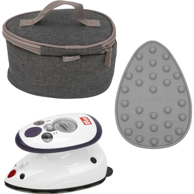 Semplix Prym Mini-Dampfbügeleisen Bundle, Reisebügeleisen mit Tasche und Silikonablage anthrazit/grau, 343 W – Bild 1
