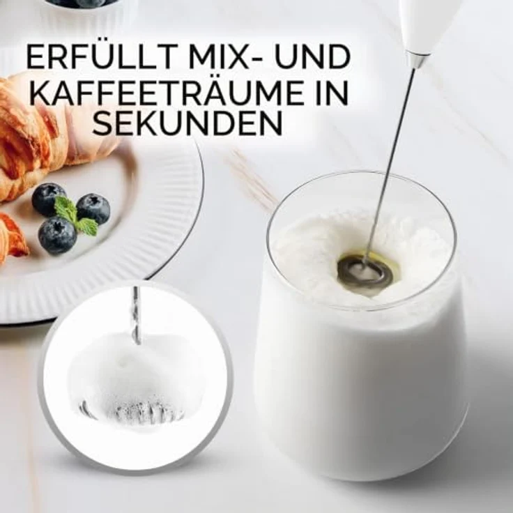 Zulay Kitchen Elektrischer Milchaufschäumer Stab, kompakt und effizient, für Latte, Cappuccino und Shakes - Weiß – Bild 2