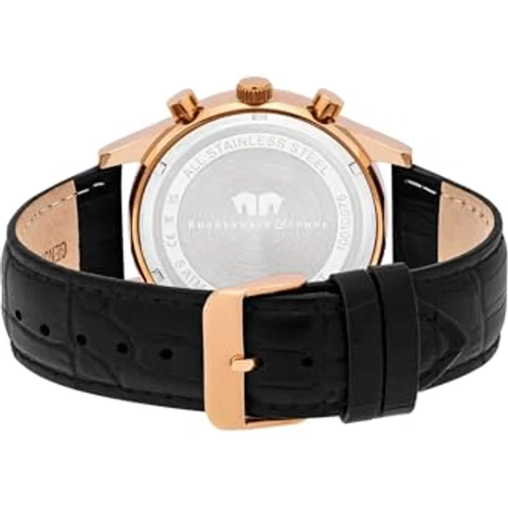 Rhodenwald & Söhne Chronograph Goodwill schwarz, Edelstahl Armbanduhr für Herren mit Quarzwerk und Lederarmband – Bild 6