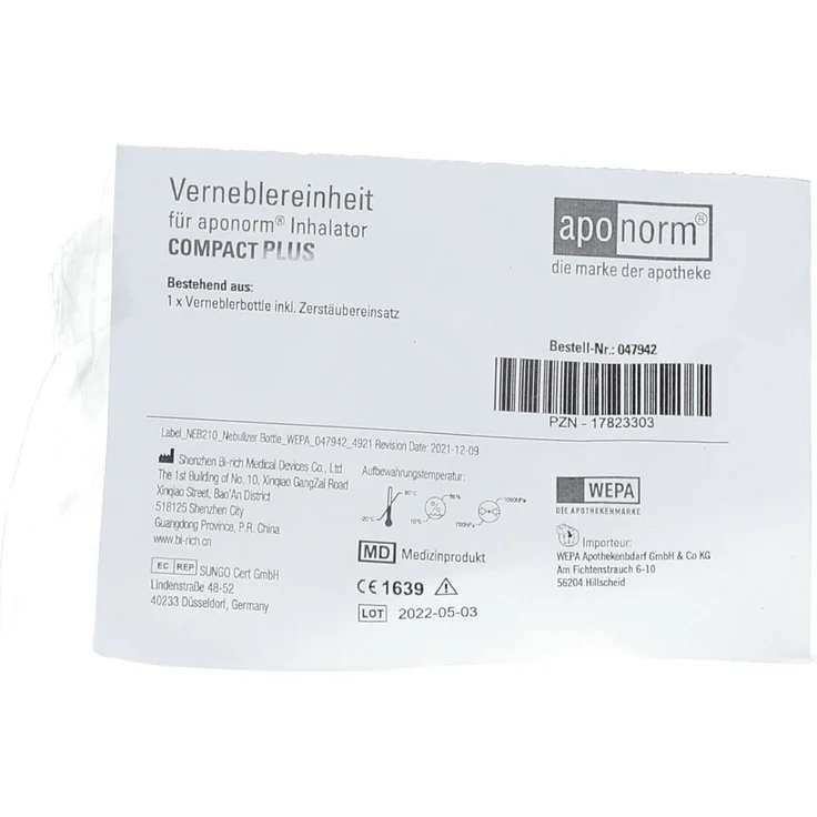 Aponorm Inhalator Compact Plus Verneblereinheit 1 St Suspension für einen Vernebler, hocheffizientes Venturi-Verneblersystem