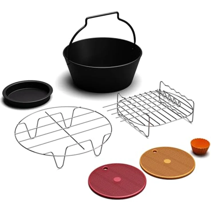Klarstein AeroVital Deluxe Zubehörset – Grillrost, BBQ-Set, Pizzapfanne, Kuchenform, Silikonformen & Matte, spülmaschinenfest, Antihaft, kompatibel mit AeroVital Modellen – Bild 1