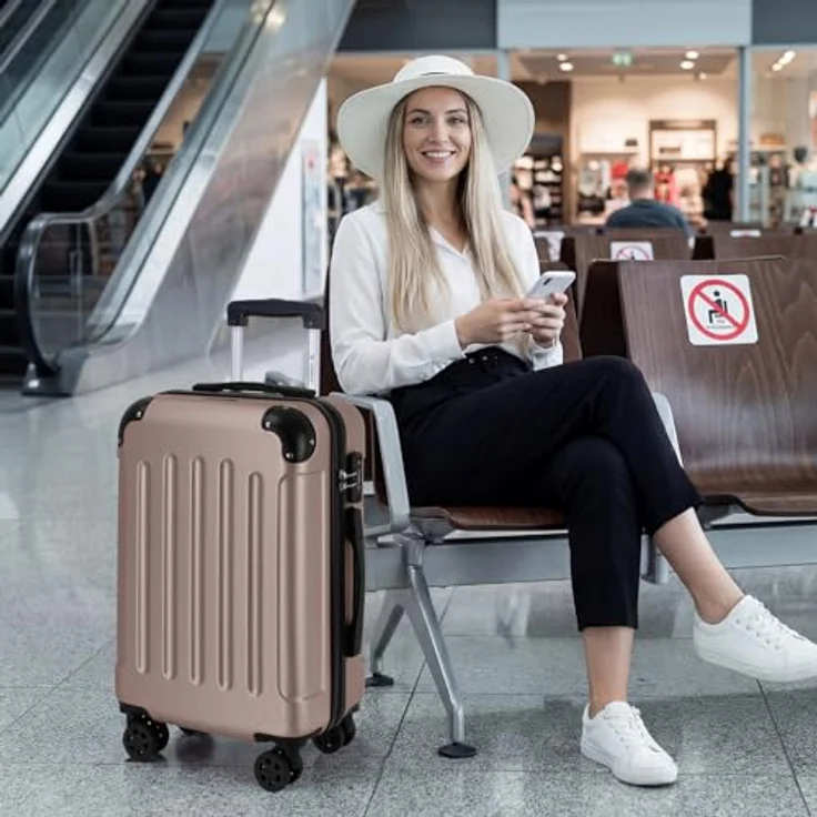 YONSLY Gepäckset Suitcase, Hartschalen-Koffer Trolley mit TSA-Schloss und YKK-Reißverschluss, 360° Lenkrollen, Teleskopgriff, 4er Set in Champagner (S-M-L-XL) – Bild 2