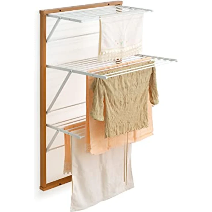 Arredamenti Italia Karim Wand-Wäscheständer aus Holz, ausziehbar, 16 m Draht, Kirschbaum-Finish, Massivholzrahmen, unabhängige Nylon-Gitter – Bild 5