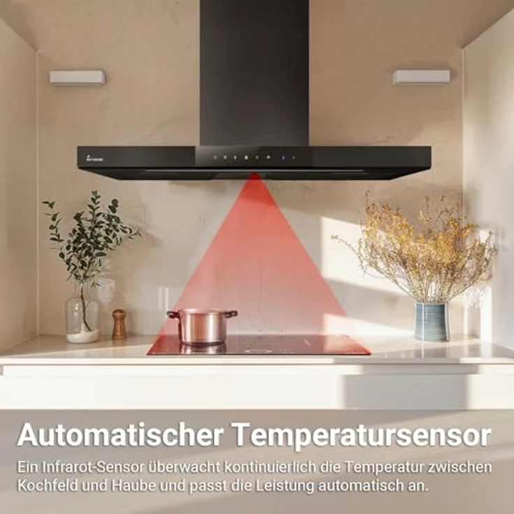KKT KOLBE SHAPE9005S Dunstabzugshaube 90 cm | A+++ | 754 cbm/h | Wandhaube | Umluft/Abluft | Automatik-Modus | schwarz | Glas | Bi-Color LED Beleuchtung | Touch Bedienung | Nachlaufautomatik – Bild 2