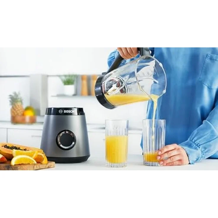 Bosch Serie 4 MMB6174S Standmixer, 1200W, ToGo-Flasche 0,6L, mit ThermoSafe Glasbehälter, silber – Bild 2
