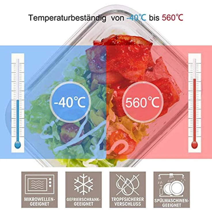 GENICOOK Vorratsdosen Set, 12 Stück aus Glas, BPA-frei, LFGB zertifiziert, stapelbar und temperaturbeständig von -40°C bis +400°C – Bild 5