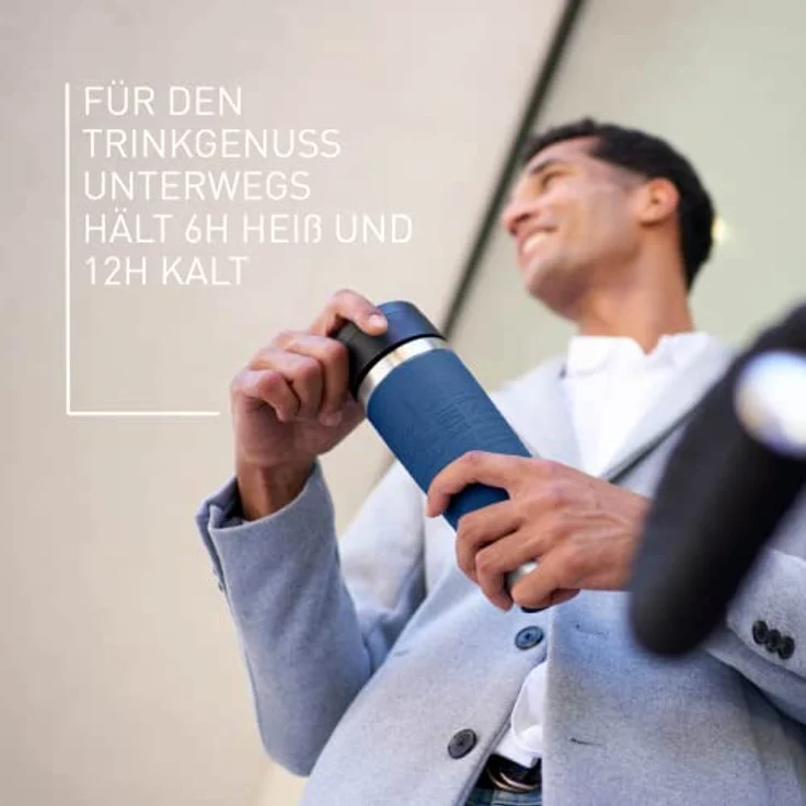 Emsa N20221 Travel Mug Classic Isolierbecher 0,5 Liter | neuer Komfort-Schraubverschluss | Edelstahl | 6h heiß und 12h kalt | 100% dicht | spülmaschinenfest | 360°-Trinköffnung | Dunkelblau – Bild 5