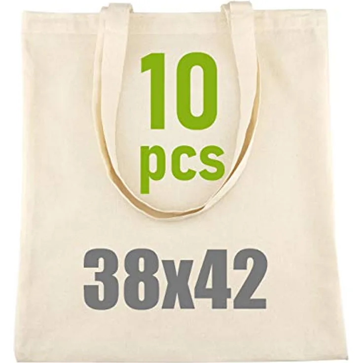 IDEA HOME 10er Set Baumwolltaschen 38x42cm, Unbedruckte Jutebeutel, Personalisierbar durch Bestickung oder Bemalung, Langlebig und Umweltfreundlich