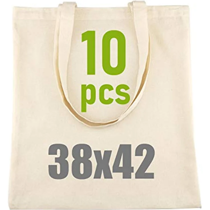IDEA HOME 10er Set Baumwolltaschen 38x42cm, Unbedruckte Jutebeutel, Personalisierbar durch Bestickung oder Bemalung, Langlebig und Umweltfreundlich – Bild 1