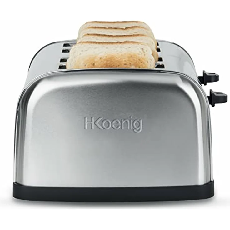 H.Koenig Toaster 4 Scheiben TOAS14 Vintage Edelstahl 7 Bräunungsstufen Aufwärmen Einfache Reinigung 1500 W Silver [Energieklasse A+] – Bild 1