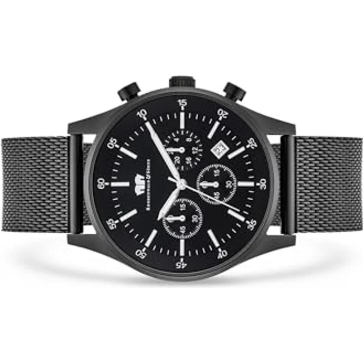 Rhodenwald & Söhne Goodwill Herrenuhr Chronograph Edelstahl schwarz 5 ATM Präzisions-Quarzwerk Milanaise-Armband schwarz – Bild 5