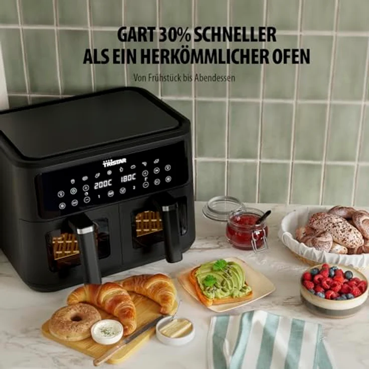 Tristar FR-9429 Doppelkorb-Heißluftfritteuse, 9 L Kapazität, 10 Programme, Sync-Funktion, digitales Display, PFAS-frei, 2500 W – Bild 3
