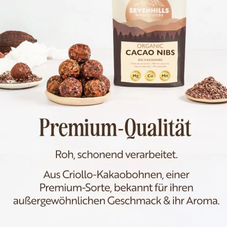 Sevenhills Wholefoods Roh Kakaonibs Bio 500g, 100% rein und biologisch, reich an Nährstoffen – Bild 4