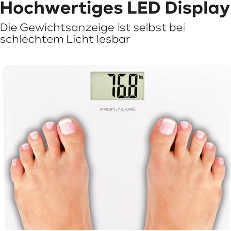 ProfiCare® Waage Personen mit Glasoberfläche | Körperwaage mit Messbereich 5-180 kg & großem LCD-Display | Personenwaage mit Step-On-Automatik | Waage Personenwaage digital | PC-PW 3122 weiß – Bild 4