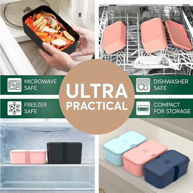 UMAMI Bento Lunchbox für Erwachsene, Auslaufsichere Brotdose mit Besteck und 2 Saucenbehältern, Fächer für Meal Prep, ideal für Salat und Snacks – Bild 7