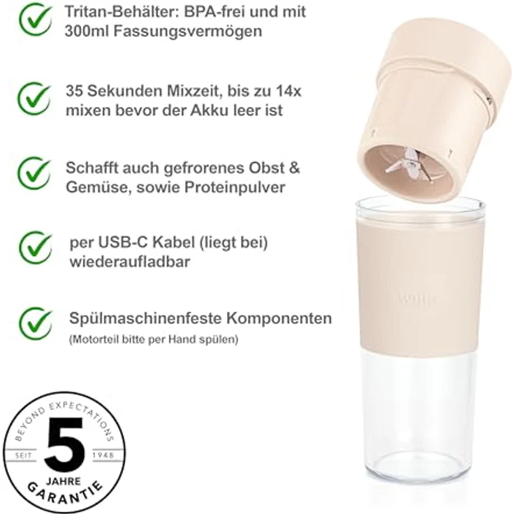 Wilfa Swift, Standmixer, tragbar, beige, mit langlebiger Tritan-Flasche und einfacher Reinigung – Bild 2