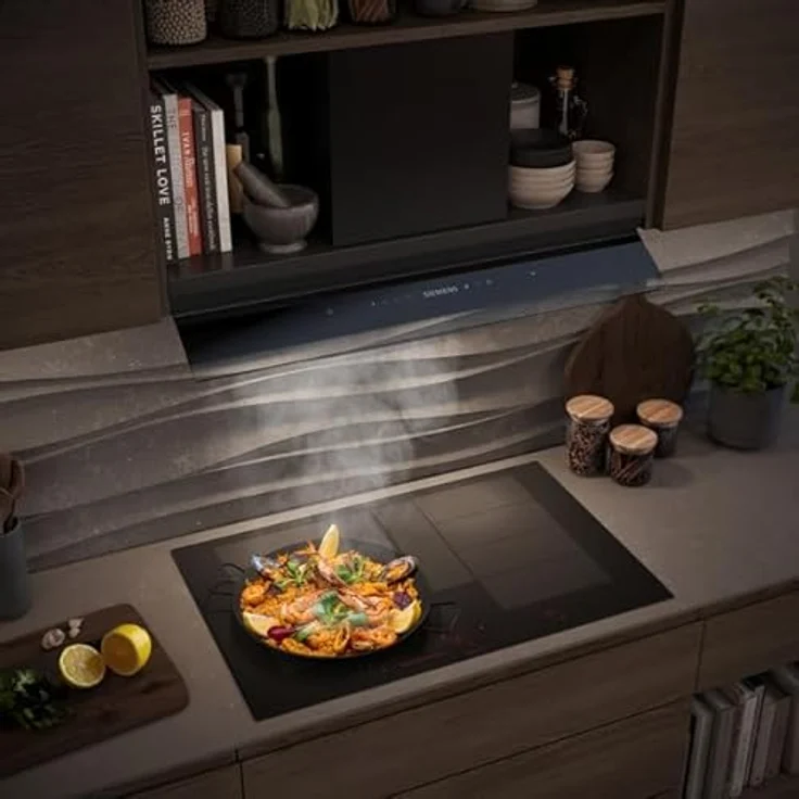 Siemens LJ67BDP60, iQ500 Integrierte Designhaube, 60 cm, Klarglas schwarz bedruckt, mattschwarz, mit Home Connect und dimmbarer LED-Beleuchtung – Bild 9