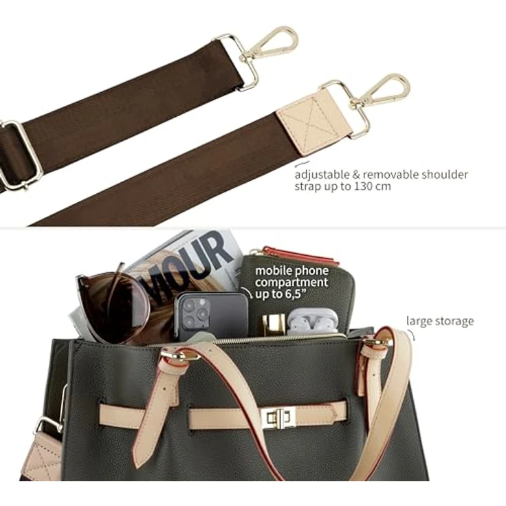 Bugatti Ella Shoulderbag L, elegante Tote Bag aus hochwertigem Kunstleder, grau, 2 Tragevarianten – Bild 5