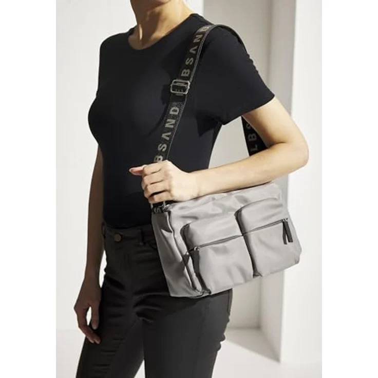 Elbsand Umhängetasche, modische Schultertasche mit verstellbarem Schulterriemen, vegan, schwarz – Bild 3