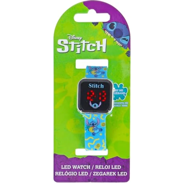 Accutime LED-Kinderuhr Lilo & Stitch, digitale Uhr mit LED-Anzeige für Uhrzeit und Datum, blau – Bild 2