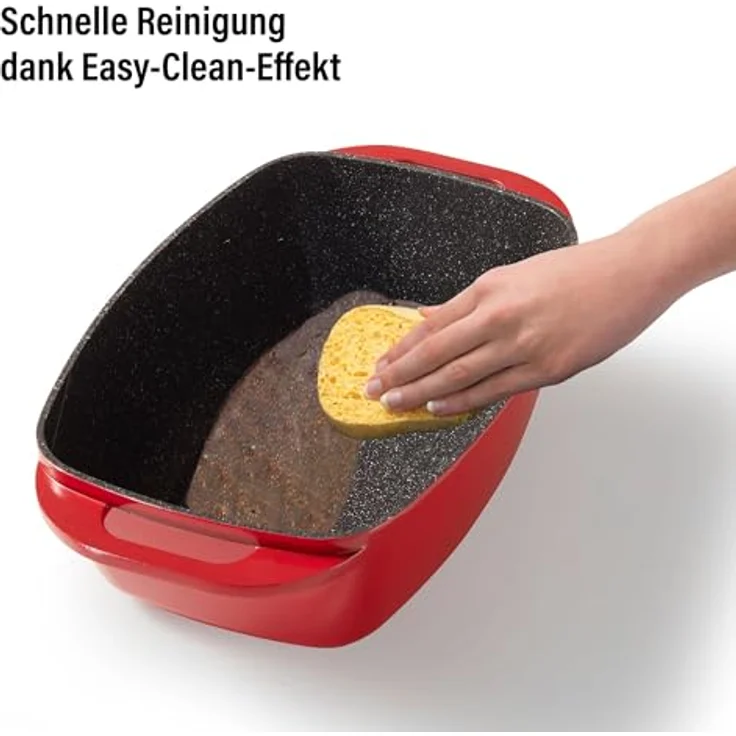 STONELINE Bräter, mit Aluguss-Deckel, induktionsgeeignet, Deckel als Auflaufform verwendbar (43x26, rot) – Bild 6