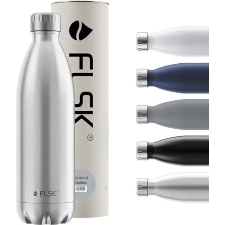 FLSK Trinkflasche Stainless 1000ml - Premium Edelstahl, Auslaufsicher & Kohlensäure geeignet, 24 Std. Kalt & 18 Std. Heiß