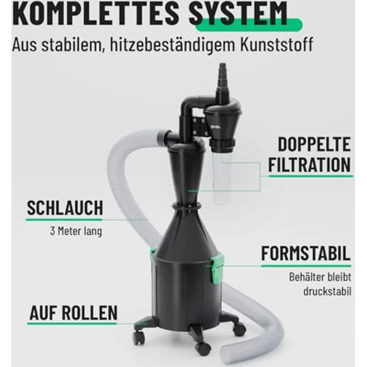 greate 2-Stufen Zyklonabscheider 17 Liter, mobile und stationäre Zyklon Absaugung mit vielfältigem Zubehör und 80m³/h Luftstrom – Bild 4