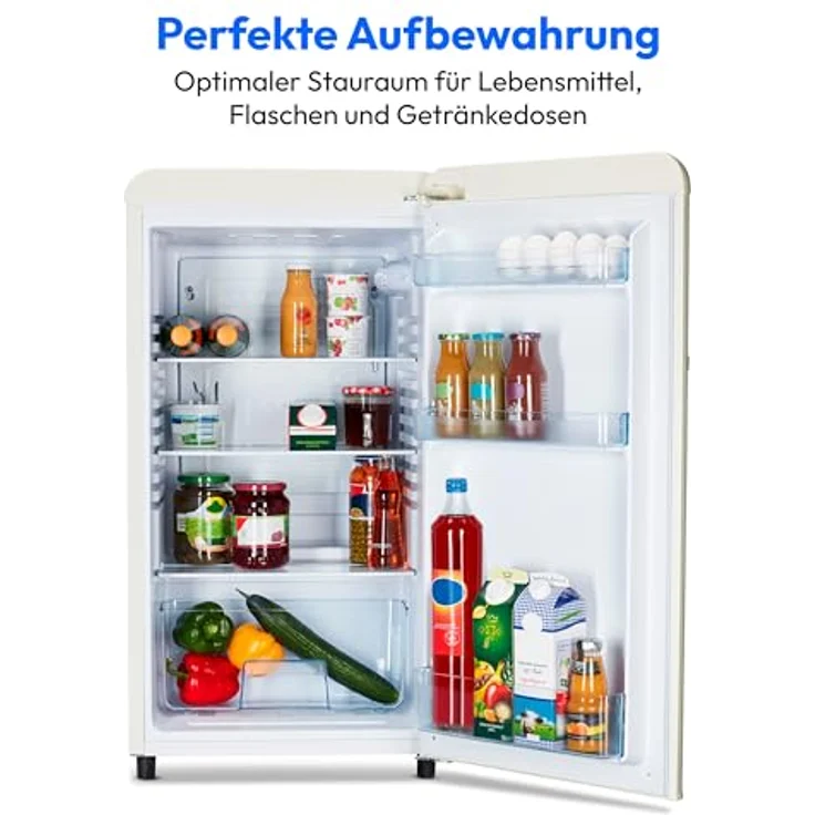 MEDION Retro Kühlschrank MD 37800 (91 Liter, 91cm Höhe, höhenverstellbare Glasablagen, transparente Gemüseschublade, cream) – Bild 4