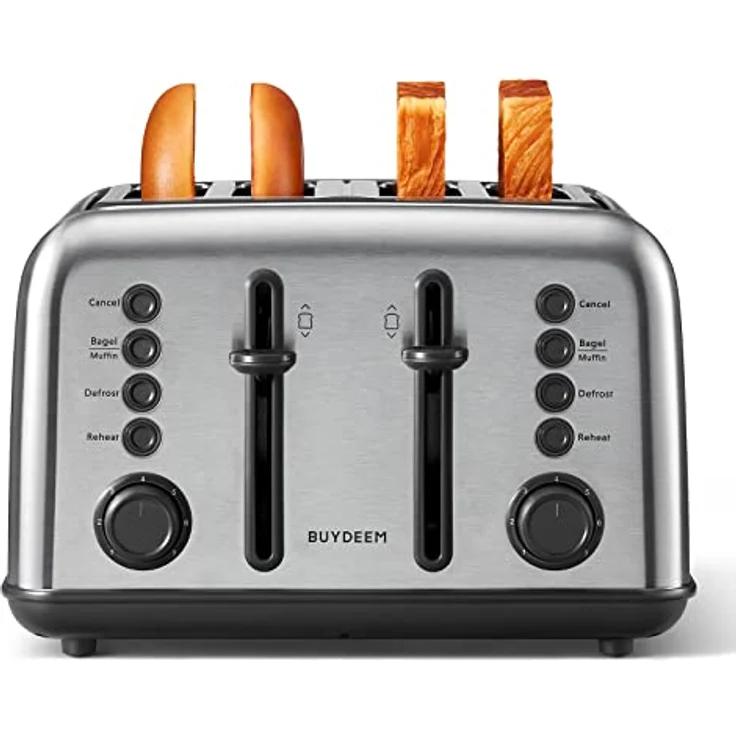 Buydeem DT640E, 4-Slice Toaster aus Edelstahl mit dualer Steuerung und 7 automatischen Programmen, Silber – Bild 1