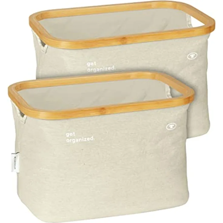 TOM TAILOR Aufbewahrungskorb, 2er Set, praktischer Organizer mit Bambusrahmen, Moderne Aufbewahrungsbox für Kinder- und Badezimmer, dekorativer Korb, 20 l, Beige