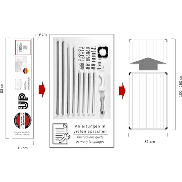 DRY-SMART Flex UP Deckenwäschetrockner – ausziehbarer Deckentrockner, rostfreies Aluminium, platzsparend, Deckenbefestigung 100-160 cm, für Badewanne und Balkon, inklusive Montageanleitung – Bild 2
