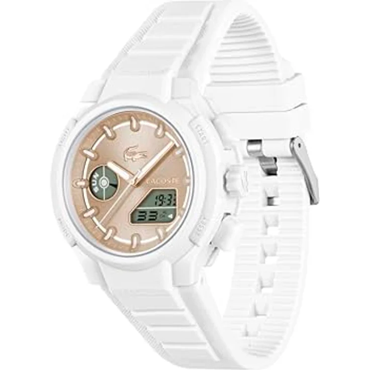 Lacoste LC33 Analoge-Digitale Multifunktions-Quarzuhr für Damen mit Weißem Silikonarmband, 40 mm TR90-Gehäuse, Roségold Zifferblatt, Wasserdicht bis 10 ATM – Bild 3