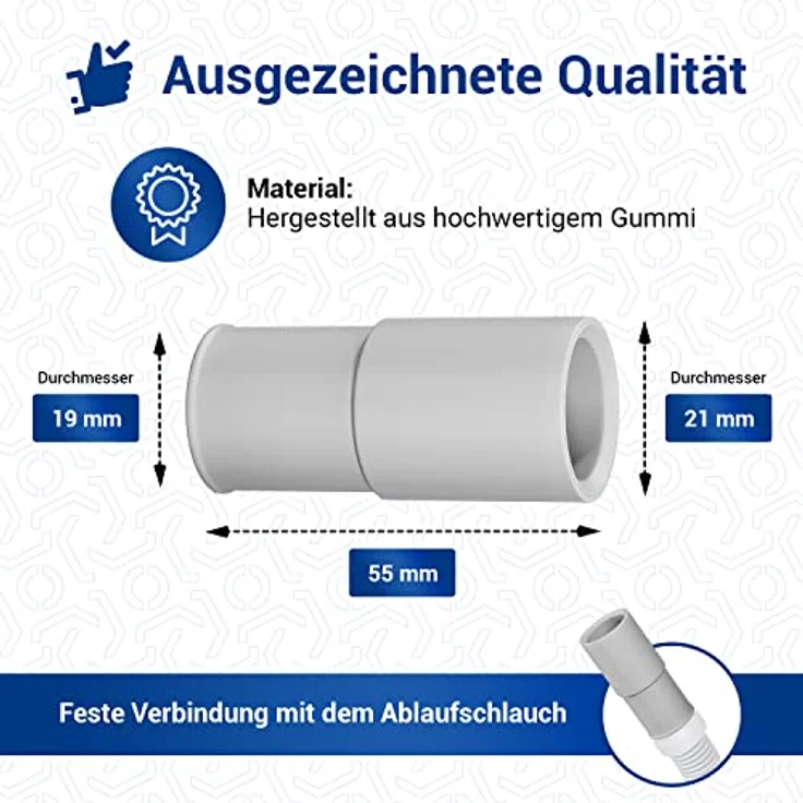 VIOKS Ablaufschlauch Adapter 21 auf 19 mmØ - Waschmaschine Abfluss Adapter Siphon für Ablaufschlauch Waschmaschine, Ablaufschlauch Geschirrspüler – Bild 5