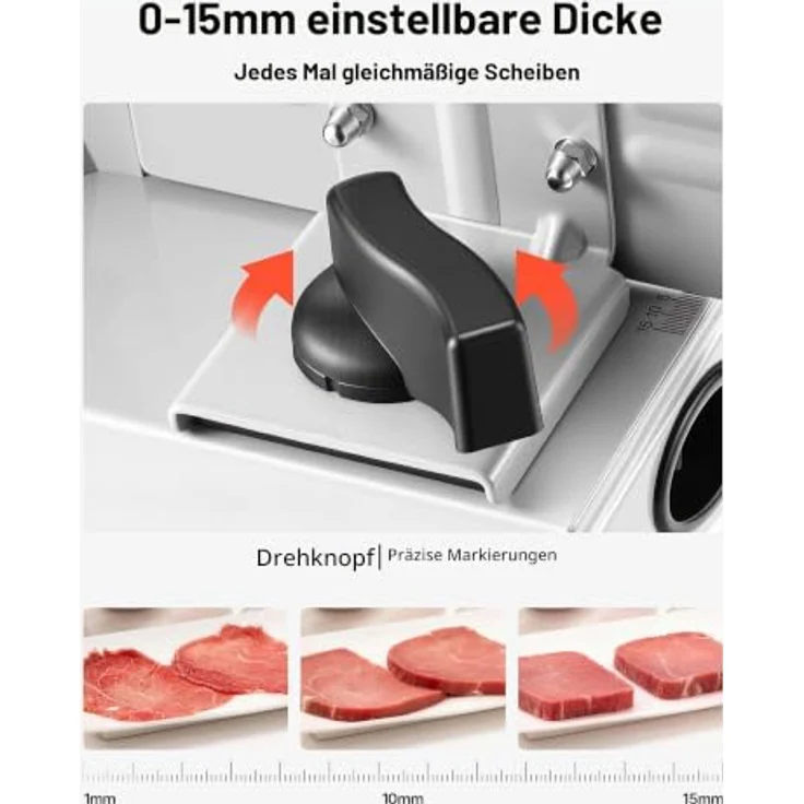 VEVOR SL-520A Fleischschneidemaschine 200 W, Elektrische Aufschnittmaschine mit 19 cm Klingen und einstellbarer Schnittdicke von 0–15 mm – Bild 4