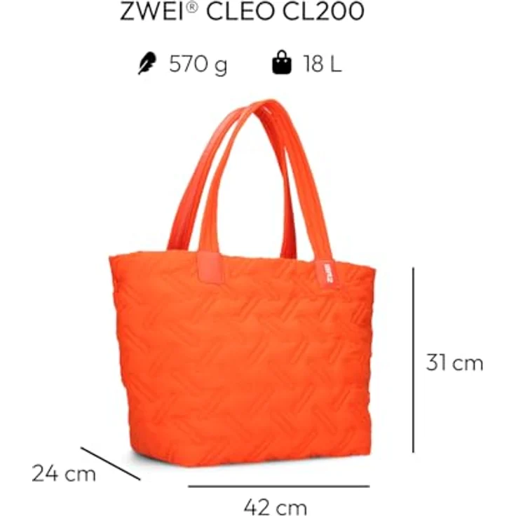 ZWEI Shopper Cleo CL200, trendiger Damen Shopper aus recyceltem Nylon, orange, 48 x 19 x 33 cm – Bild 2