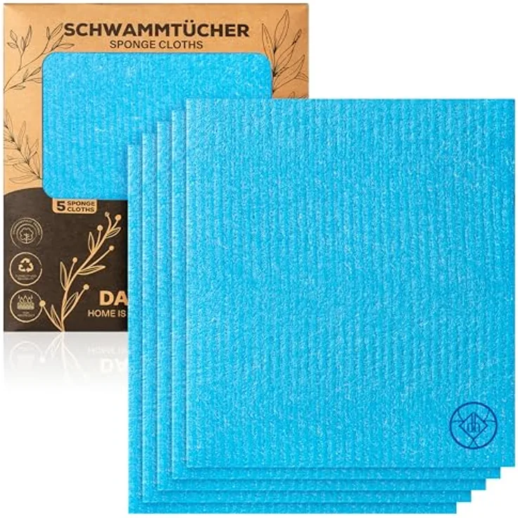DANIHOME® 5er Set Schwammtücher in Sky Blue - Hochabsorbierende, waschbare Putz- & Spüllappen für Küche und Haushalt - Wiederverwendbar und langlebig