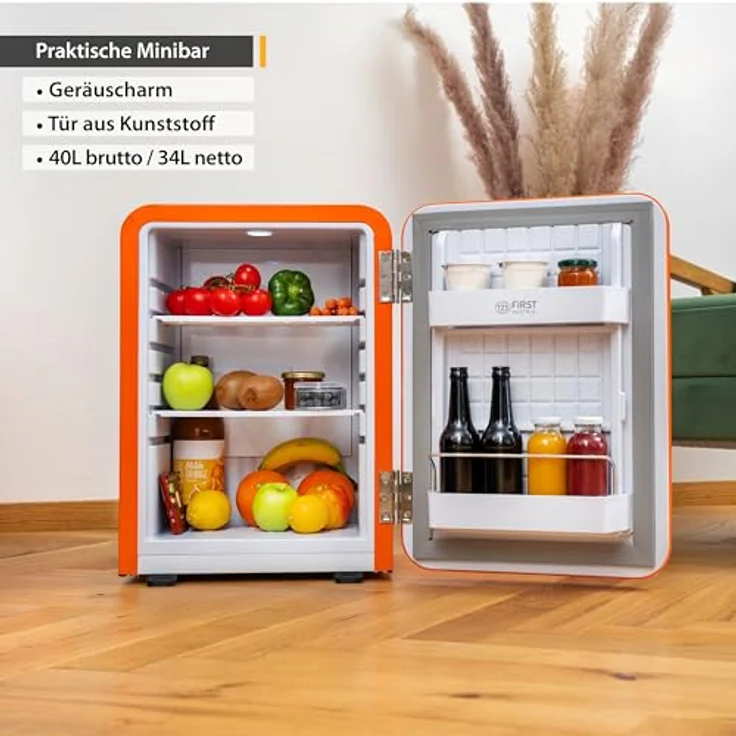 TZS First Austria Minikühlschrank | Retro Design | Einstellbare Kühlleistung | Türgriff | Thermoelektrisches Kühlsystem | 40L | orange – Bild 3