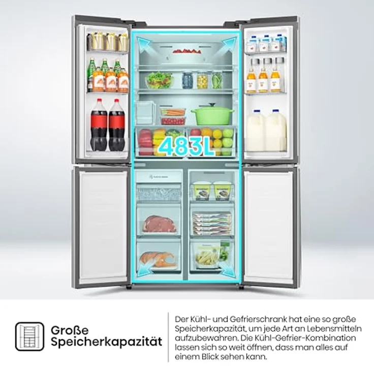 Hisense RQ5P470SYID, French Door Kühl-Gefrier-Kombination mit No Frost, 304 l Kühlvolumen, Inox-Look – Bild 11