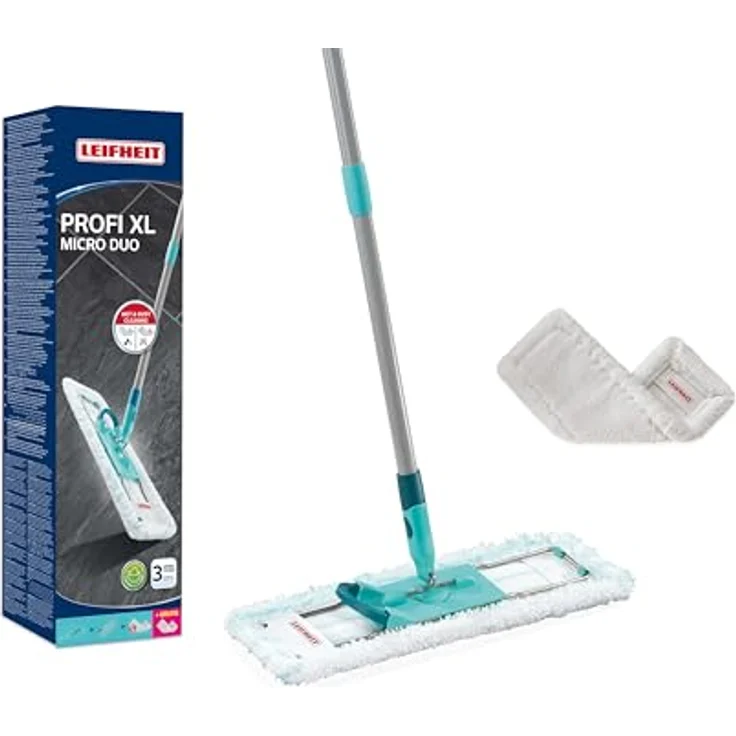 Leifheit Bodenwischer Profi XL micro duo + SUPERDUSTER XL, 42 cm Wischbreite, für Hartböden, wiederverwendbar, mit flexibler 360° Drehung – Bild 1