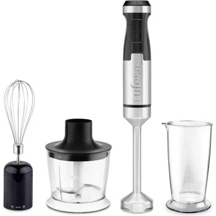 Ufesa Handrührgerät SUNSET 1500W C/A, Edelstahl mit Turbofunktion und Spritzschutz, inkl. Trinkglas und Zerkleinerer