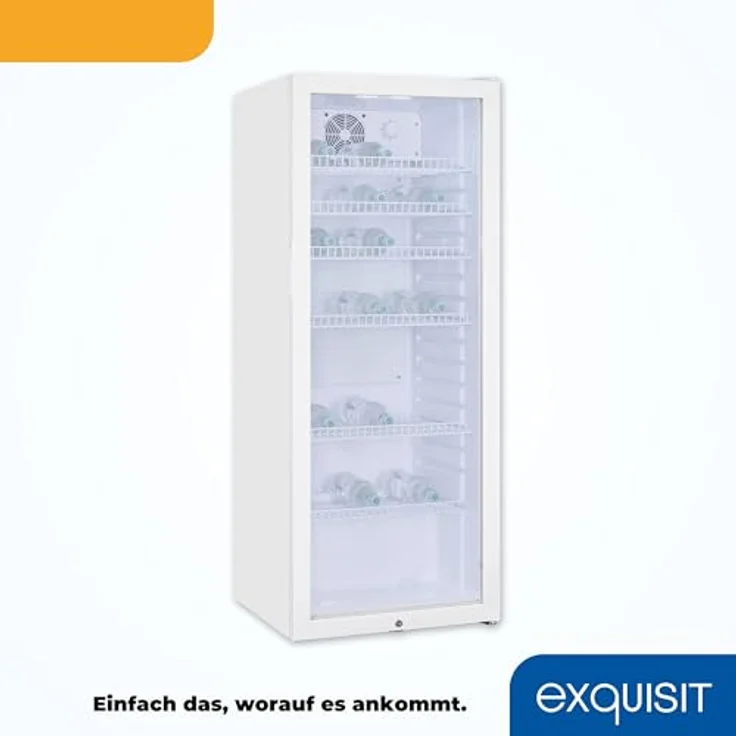 Exquisit Glastürkühlschrank GKS240-GT-160C weiss | Nutzinhalt: 237 L | Türschloss | 6 Gitterablagen | Umluftventilator | Standgerät – Bild 5