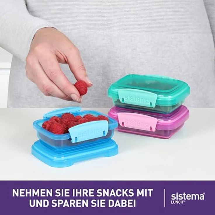 Sistema Lunch Frischhaltedosen mit kontrastierendem Clips, pink-blau, 200 ml, 3 Stück – Bild 4