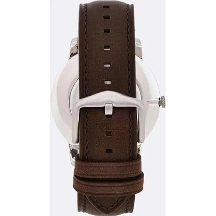 Fossil Herrenuhr Edelstahl, Quarz mit Leuchtzeigern, Gehäusedurchmesser 44 mm, braunes Lederarmband, wasserdicht bis 5 Bar – Bild 3