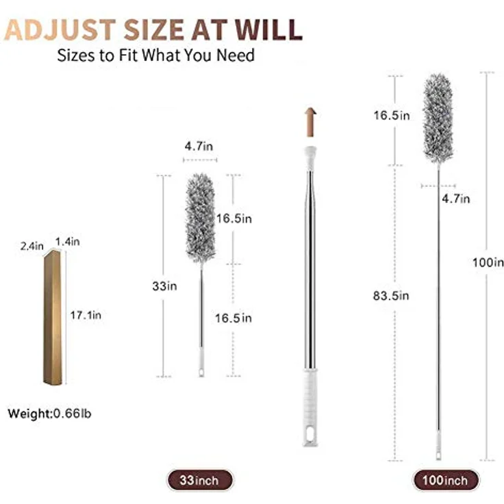 Staubwedel Teleskop Waschbar, Extra lang 254cm, Staubwedel Lang Ausziehbar, Mikrofasern Staubwischer Staubbesen mit Verbiegbare Eckbesen, Entfernt Mühelos Staub und Spinnweben – Bild 2